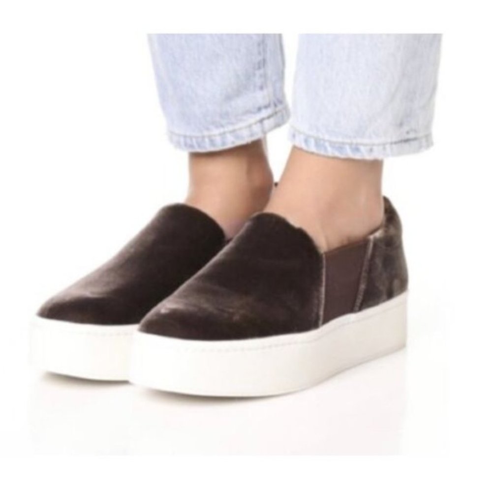 Vince Warren Brown Velvet Slip-On Platform Skate Sneaker, Size 7/37